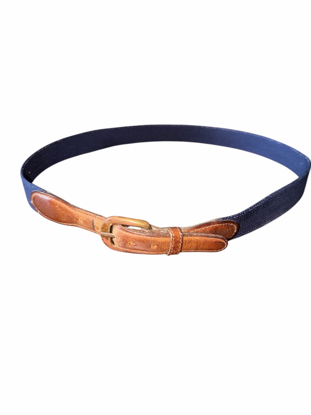 Men's Navy Canvas and Brown Leather Belt 38"